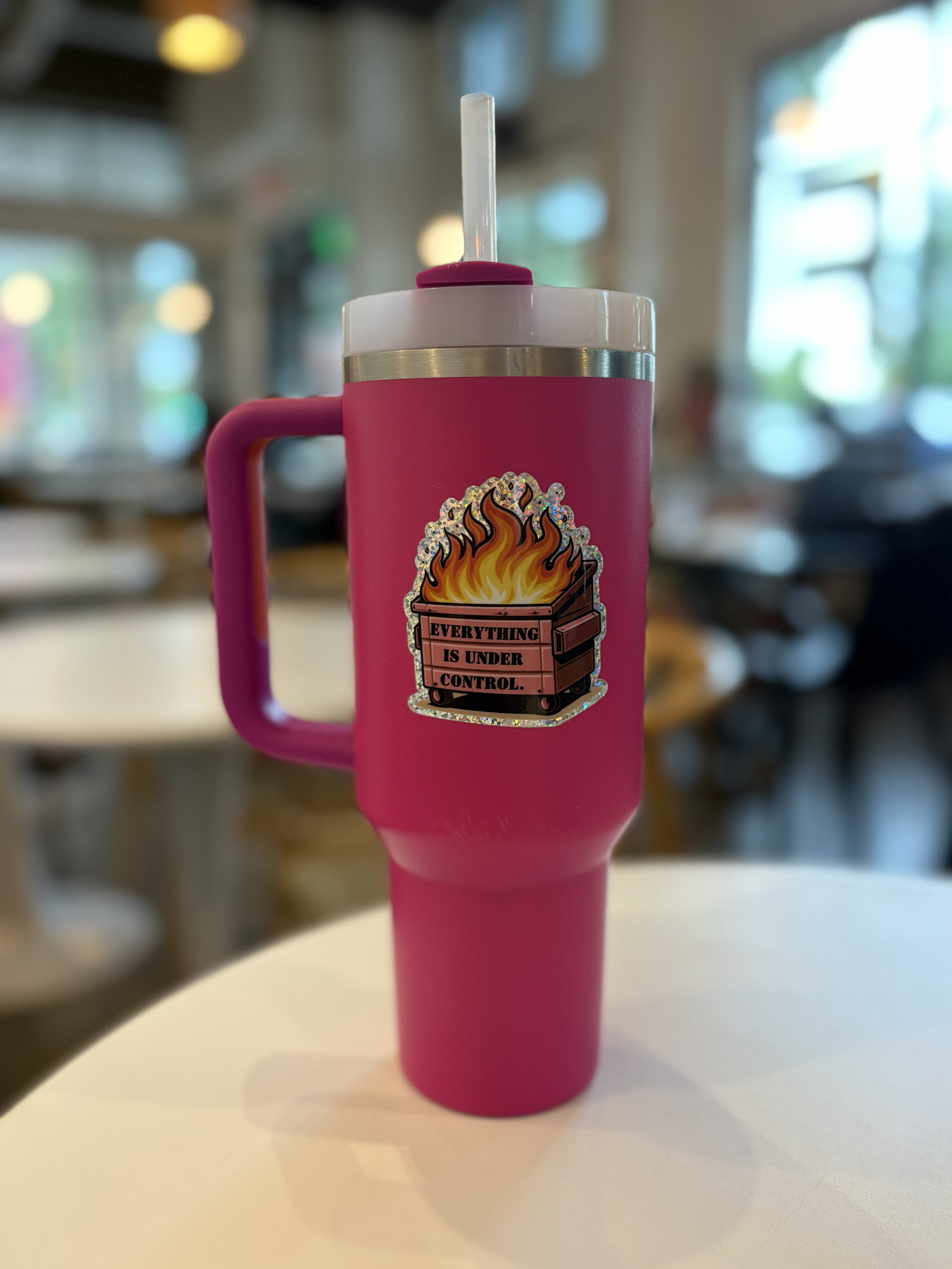 3" Pink Dumpster Fire Glitter Vinyl Sticker